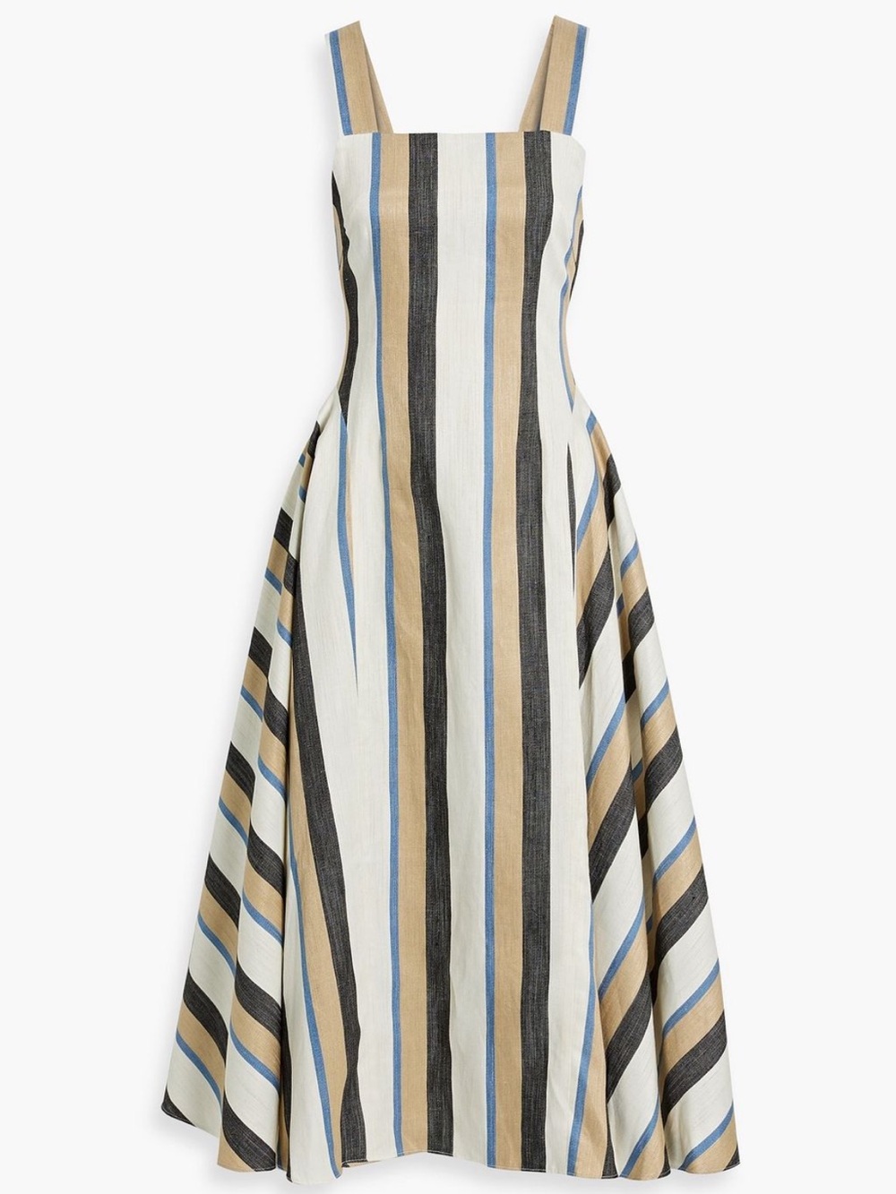 Co flared striped lined blend midi dress